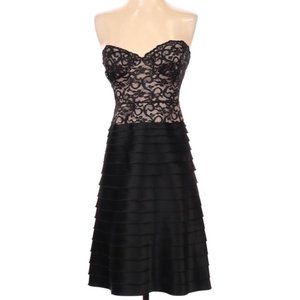 BCBGMaxazria Sz 2 Black Nude Strapless Tiered holiday Christmas new years dress